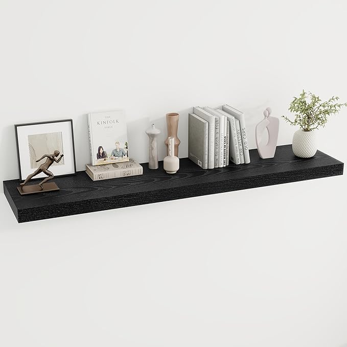 Dreamland 55 Inches Floating Shelves for Wall, 9.8" Deep Long Floating Shelves Set of 1, Large Display & Storage Shelf, Wall Shelf for Bathroom Bedroom Living Room Kitchen Office, Black