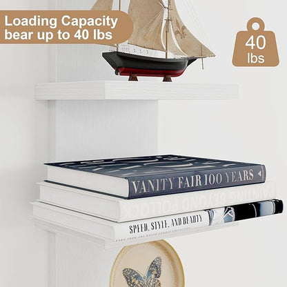 5 Tier Wall Shelf Unit, Decorative Wall Mount Vertical Shelving, Floating Storage Home Decor Organizer Tall Tower Design Utility Shelving Bedroom Living Room, Modern White 2Pack