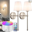 Battery Operated Wall Sconce Set of 2, Rechargeable Wall Sconce with 10000mAh Bulb and Remote Control, Up to 50 Hrs Use, RGB Dimmable Wireless Wall Lights for Living Room Bedroom Hallway