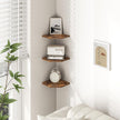 Fun Memories Corner Shelf Wall Mount, Floating Corner Shelves, Set of 3 Corner Wall Shelf Organizer, Rustic Wood Wall Storage Display Shelves for Living Room Bedroom Bathroom Kitchen, Rustic Brown
