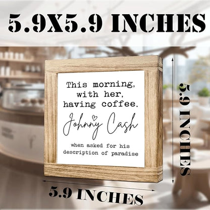 Wooden Coffees Sign This Morning With Her Having Coffee Rustic Style Coffees Quote Cafe Wall Art Ideal Coffee Lover Gift For Home Office Kitchen Bar Decor Square Farmhouse Style Wood Sign 5.9x5.9 Inch