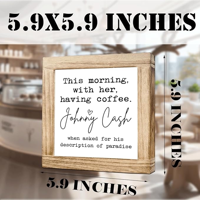 Wooden Coffees Sign This Morning With Her Having Coffee Rustic Style Coffees Quote Cafe Wall Art Ideal Coffee Lover Gift For Home Office Kitchen Bar Decor Square Farmhouse Style Wood Sign 5.9x5.9 Inch