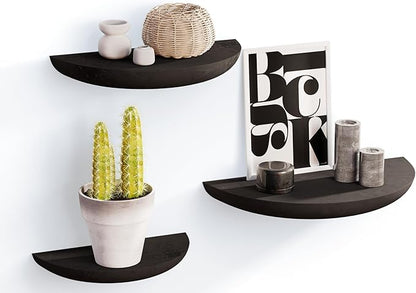 Solid Wood Half Round Floating Wall Shelves | Elegant Floating Shelves, Elevate Your Space. Perfect for Living Rooms, Bathrooms, Bedrooms, Offices, Children's Rooms Black