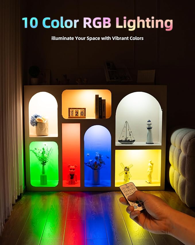 HOLKPOILOT Puck Lights with Remote, Under Cabinet Lights,2000mAh Battery Operated Closet Lights, Magnetic Under Cabinet Lighting Wireless, 3 Color Temps &7 RGB Colors, Black Rechargeable Puck Lights.