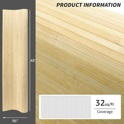 Art3d Natural Bamboo Wall Panel for Interior Wall Decor, Renewable Pole Wrap Wainscoting Paneling for Wall Ceiling Furniture Cabinet Office, 48 x 96 Inch - Raw