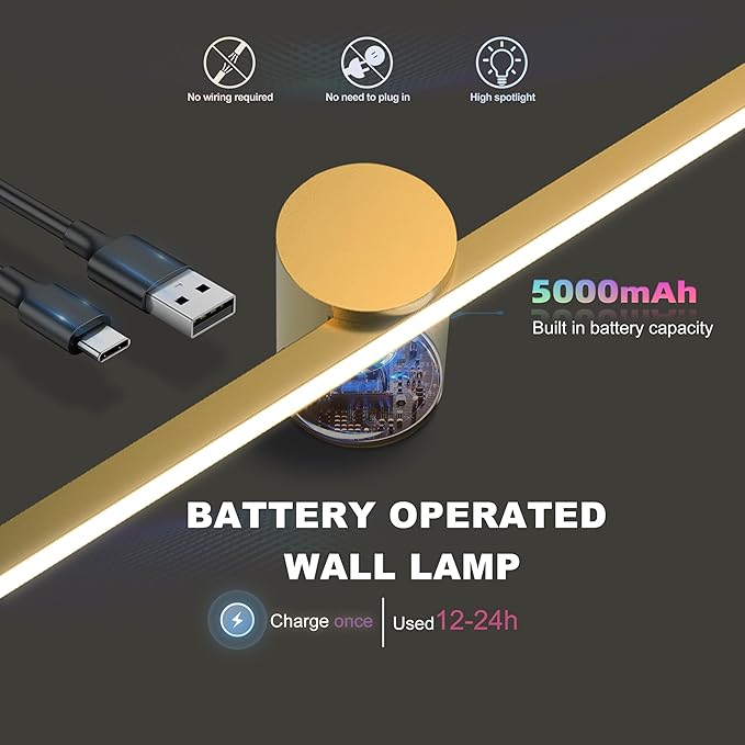 ZitoStory Battery Operated Picture Light for Wall with Remote,Minimalism Wireless Dimmable Art Lights for Paintings Rechargeable Gallery Light Artwork Lighting for Canvas, Portrait (Gold,23'' Inch)
