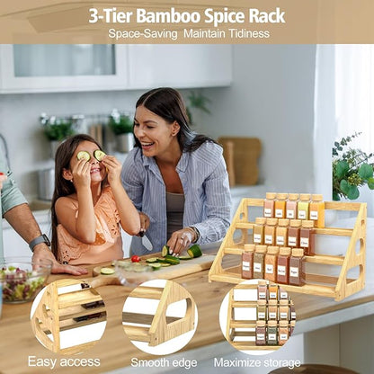 Spice Rack - Bamboo Wood Spice Rack Organization for Cabinet/Countertop