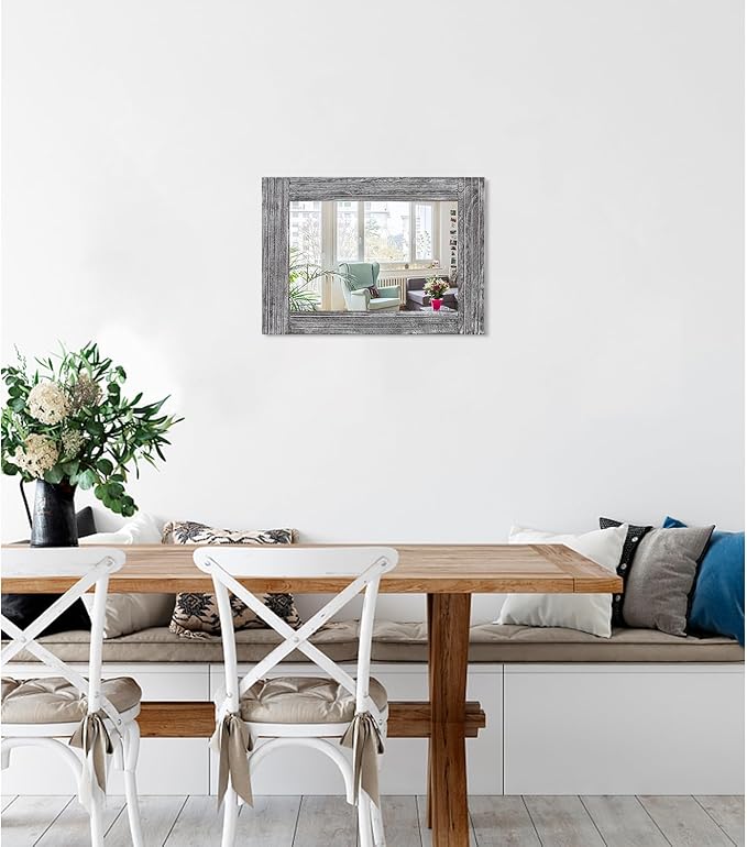 Rustic Wall Mirror Farmhouse, with Frame Wood Wall Mirror Rectangle Antique Decor Hanging Mirror for Bathroom Living Room Bedroom Entryway Small 16