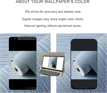 Grasscloth Textured Wallpaper Blue Peel and Stick 24inX393in Fabric Wall Paper Upgraded Thick Self-Adhesive Vinyl Contact Paper for Home Use(Dark Blue)