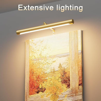 Picture Lights for Paintings Plug in, 16" Adjustable LED Gold Picture Light Art Light, Remote Control Gallery Painting Wall Light for Picture Display Dartboard Art Work (Gold)