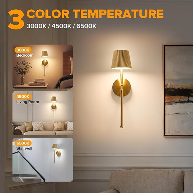 LUTEC Cordless Wall Sconces Set of 2, 5200mAh Wireless Rechargeable Battery Operated LED Wall Lamps, 3 Color Stepless Dimming Portables Lightings for Wall Painting/Living Room/Bedroom/Hallway Decor