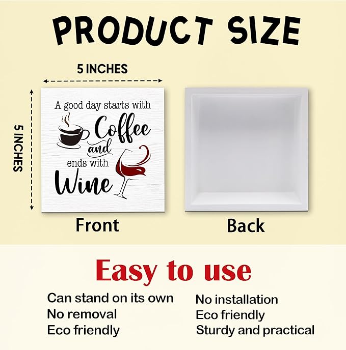 Coffee Wine Wood Box Sign, Rustic Funny Coffee Wooden Box Sign, Kitchen Home Decor, For Living Room Bedroom Bathroom Kitchen Shelf Table Decoration, Gifts For Family Friend Coworker -01