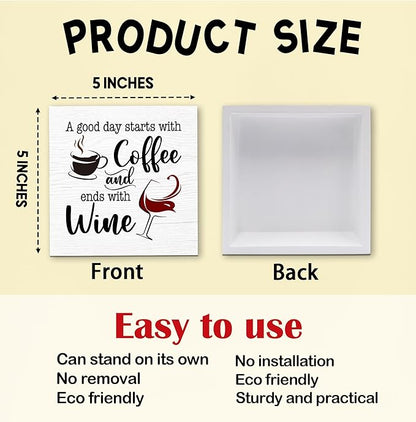 Coffee Wine Wood Box Sign, Rustic Funny Coffee Wooden Box Sign, Kitchen Home Decor, For Living Room Bedroom Bathroom Kitchen Shelf Table Decoration, Gifts For Family Friend Coworker -01