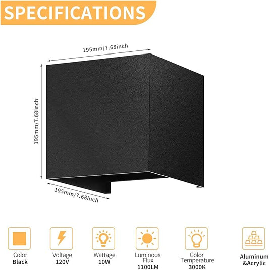 Modern LED Wall Sconce, 3000K Warm White Up & Down Wall Light for Bedroom, Wall Lamp with Adjustable Angle, Black Minimalist Design for Living Room, Bedroom, Hallway, Corridor (2 Pack)