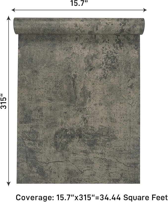 VaryPaper Cracked Concrete Wallpaper 15.7''x315'' Textured Concrete Peel and Stick Countertops Contact Paper Waterproof Self Adhesive Vinyl Cement Wall Paper for Bedroom Walls Kitchen Backsplash Table
