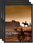 A PLUS MAX 16x22 Picture Frame Set of 3, Black Engineered Wood Frame for 16 x 22 Inch Picture Poster Photo, Light Weight 16 by 22 Frame with Wood-grain for Wall - 3 Pack/Black/16 x22