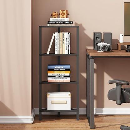 TUTOTAK Corner Shelf, 4-Tier Corner Bookshelf for Small Space, Narrow Display Corner Shelf Stand with Storage Rack, for Living Room, Bedroom, Black BS05BK004