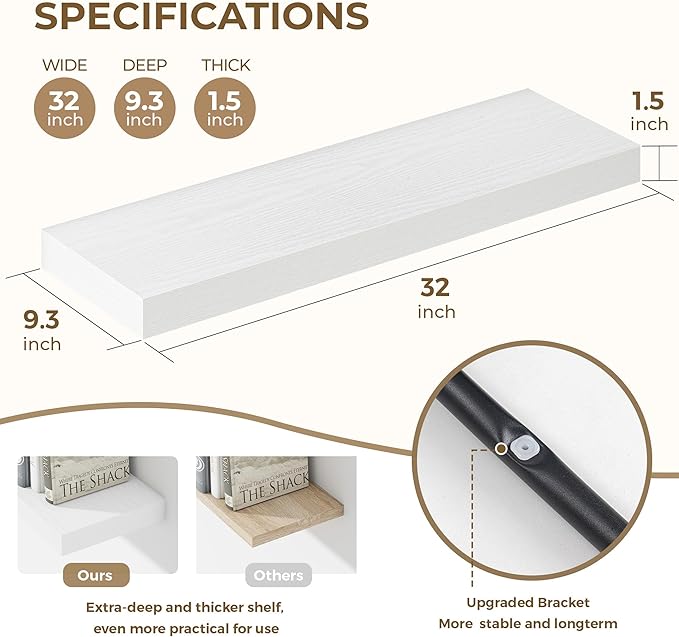 Dreamland 32 Inches Floating Shelves for Wall, 9.3