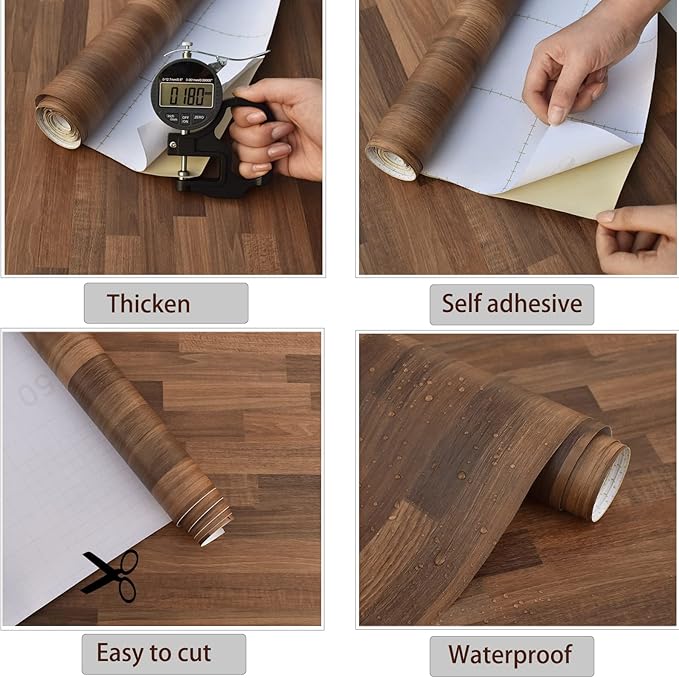 MelunMer Wood Peel and Stick Wallpaper Dark Wood Grain Contact Paper for Cabinets Self Adhesive Removable Wallpaper Faux Wooden Planks Contact Paper for Countertop Decorative 591 in L 15.7 in W