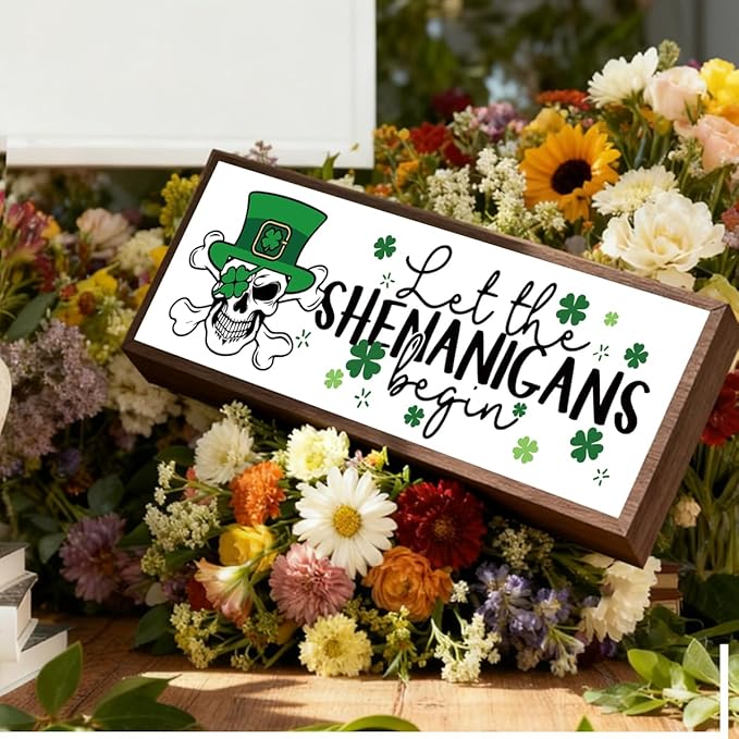 Funny St Patricks Day Decor, Skeleton Man Sign, Shamrock Decor, St Patricks Day Decoration for Home Office Coffee Bar Club, Farmhouse Framed Plaque Signs, 9.5x3.1x1 inches