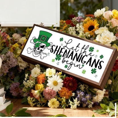 Funny St Patricks Day Decor, Skeleton Man Sign, Shamrock Decor, St Patricks Day Decoration for Home Office Coffee Bar Club, Farmhouse Framed Plaque Signs, 9.5x3.1x1 inches