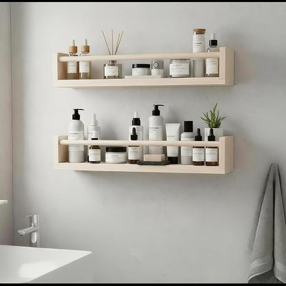 Set of 3 Kids Floating Bookshelves Natural – 24 Inch Wall Mounted Nursery Book Shelves with Safety Rail – Ideal Storage & Display Shelf for Nursery, Bedroom, and Playroom