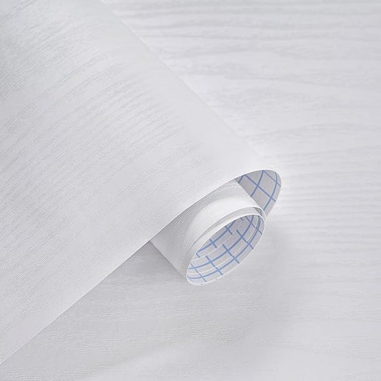 17.7" X472" Thicken Wood Contact Paper White Wood Wallpaper White Peel And Stick Wallpaper White Vintage Wallpaper Self-Adhesive And Removable Wall Paper Grain Film Roll Table Cabinet Shelf Draw Liner