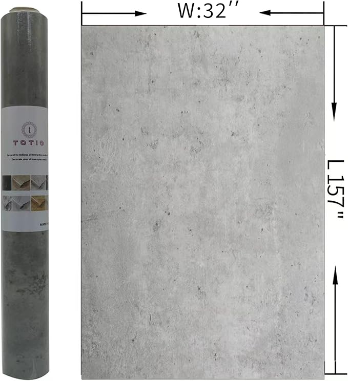 TOTIO Extra Wide Concrete Peel Stick Wallpaper Grey 3D Cement Look Contact Paper 32x157inch Matte Thicken Adhesive Waterproof DIY Vinyl Wrap for Apartment Office Retro Industrial Style Misty Gray