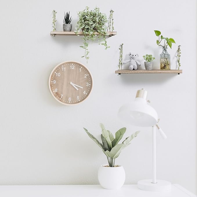 MITIME Leaf Rope Hanging Floating Shelves, Wall Swing Storage Shelf for Home Decor.17, 3-Pack (Light Color)
