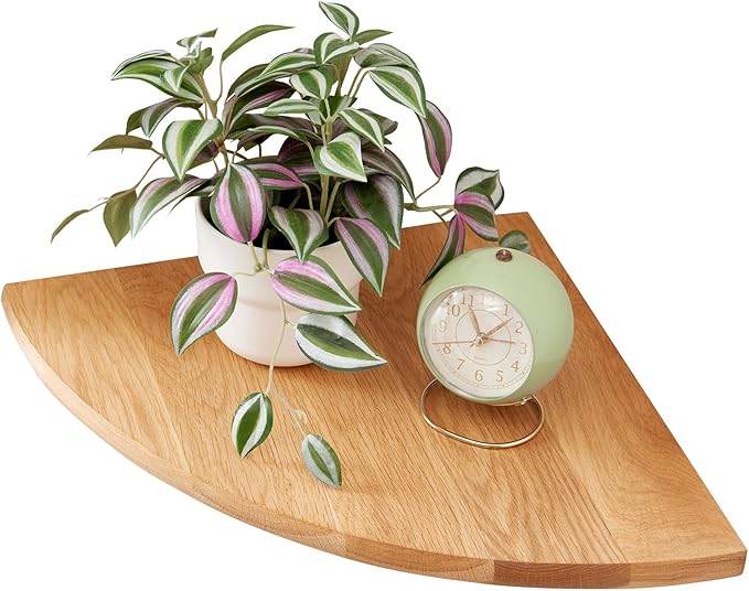 Oak Corner Shelf 10 inches Natural Wood Floating Corner Shelves Round End Wall Mounted Display Shelf Corner Plant Stand for Bathroom Kitchen Bedroom Livingroom Floating Shelves