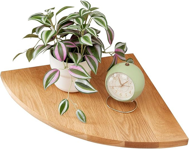 Oak Corner Shelf 10 inches Natural Wood Floating Corner Shelves Round End Wall Mounted Display Shelf Corner Plant Stand for Bathroom Kitchen Bedroom Livingroom Floating Shelves