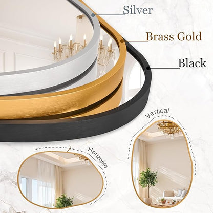 Gold Irregular Metal Framed Bathroom Mirror for Wall, Large 26"x37.5" Asymmetrical Mirrors, Aluminum Alloy Frame Wall Decor for Bathroom, Bedroom, Living Room, Cloakroom, Entryway