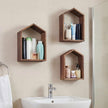 3 Set Wall Shelf 9.8 x 7.1 Inch Wooden Hanging Shelf Deep Display Storage Shelves Floating Shelves for Home Office Room Mini Figures Potted Plants Wall Decor(House,Brown)