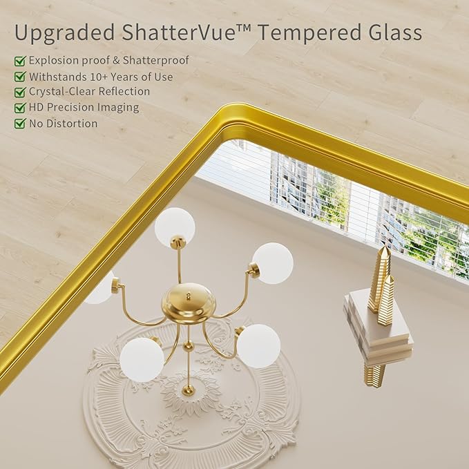 Koonmi Gold Bathroom Mirror for Wall, 22x30 Inch Matte Metal Deep Framed Rounded Corner Wall Mirror, Shatterproof Tempered Glass for Farmhouse Bedroom Entryway, Vertically or Horizontally