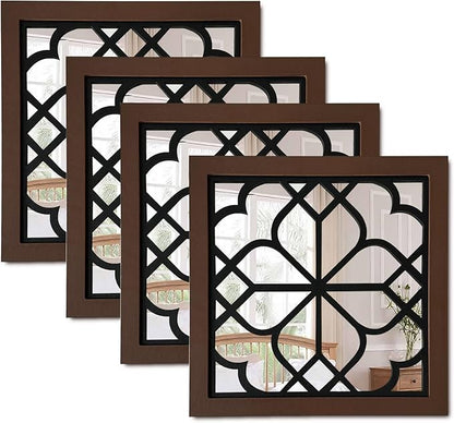 ZEXUIRU Set of 4 Wooden Rustic Square Wall Mirror Vintage Style Decorative Entry Mirror Farmhouse Wall Decoration for Living Room Bedroom Bathroom Kitchen 11.8 * 11.8inch Walnut…
