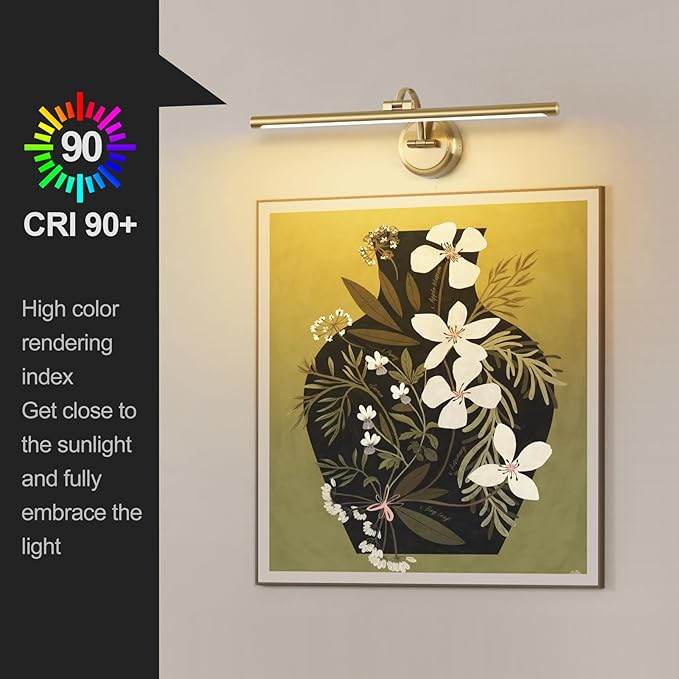 Hard-Wired Picture Lights 23.62 Inch Dimmable LED Wall Art Lighting Modern Brass Gallery Light Poster Lights Adjustable Swing Arm Picture Frame Light For Display Art Work,14W,2700K, Warm White