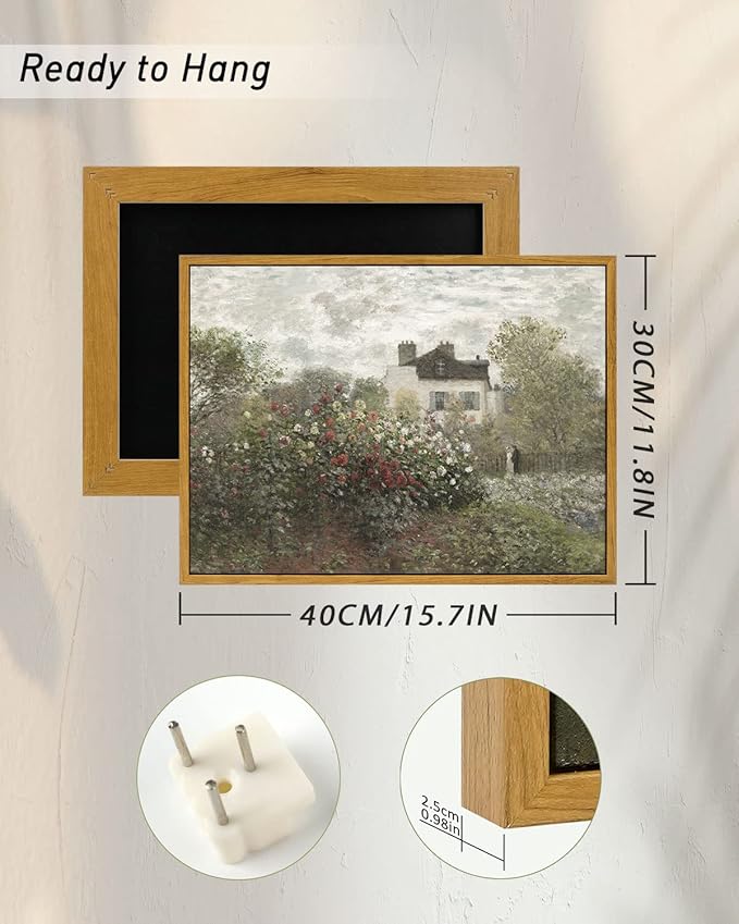 InSimSea Framed Canvas Wall Art Vintage Decor, Classical Home Room Decor The Artist's Garden in Argenteuil by Claude Monet, Kitchen Office Farmhouse Bathroom Decor Wall Art, 12