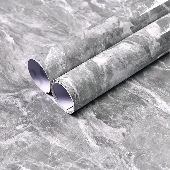 Yancorp 32.8ft Dark Gray Contact Paper Peel and Stick Wallpaper Marble Removable Wallpaper Pull and Stick Countertops Self-Adhesive Backsplash for Cabinets