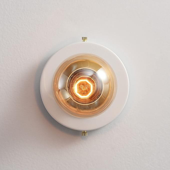 BRIGHTTIA Luna Uno 1-Light Wall Sconce - Mid Century Industrial Modern Flush Mount Fixture for Wall & Ceiling - Minimalist Lamp for Bathroom and Small Spaces - White & Gold (BC0026-1WG)