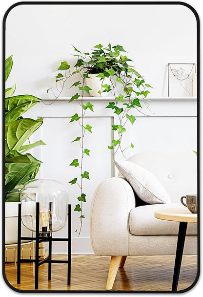 Fabuday Black Bathroom Mirror for Over Sink - 24x36 Wall Mirror with Matte Metal Frame, Big Rounded Rectangular Vanity Mirrors for Bedroom, Living Room, Entryway, Horizontally/Vertically
