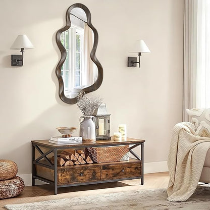 Asymmetrical Mirror Modern Wood Frame Unique Artistic Large Irregular Wall Mirrors Cute and Stylish Cloud Wavy Mirror Decorative for Cloakroom Bedroom Living Room Bathroom Entryway 30"x14"