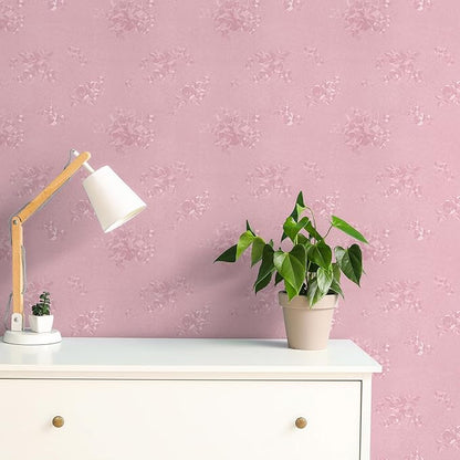 CHIHUT Pink Floral Wallpaper Stick and Peel 12"x100" Pink Embossed Flower Contact Paper Self Adhesive Removable Wallpaper for Renters Waterproof Solid Wall Paper for Drawers Walls Vinyl Roll
