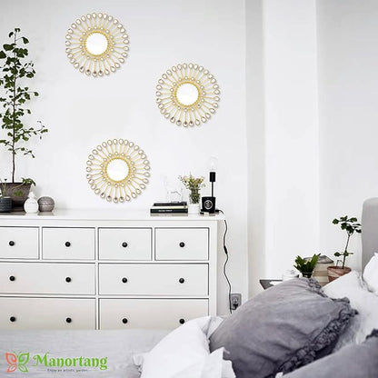 Gold Mirrors - Sunburst Valentine Wall Art, Decorative Round Mirrors for Valentine Bedroom, Living Room, Bathroom, Kitchen, Entryway, Hallway - Set of 3