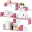 SRIWATANA Floating Shelves, Wall Shelves for Bathroom, Bedroom, Living Room, Kitchen, Office, Wood Shelves for Wall Decor Set of 5 (Pink)
