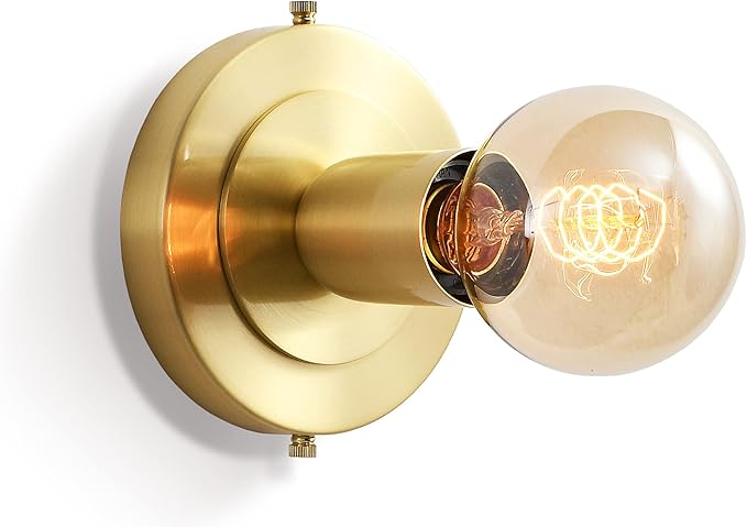 BRIGHTTIA Luna Uno 1-Light Wall Sconce - Mid Century Industrial Modern Flush Mount Fixture for Wall & Ceiling - Minimalist Lamp for Bathroom and Small Spaces - Brushed Gold (BC0026-1G)