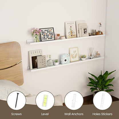 Axeman 48 Inch Floating Shelves | Picture Ledge Shelf Set of 2 | White Wall Shelves with Lip | White Picture Shelf for Wall with Ledge | Photo Ledges 48 Inch