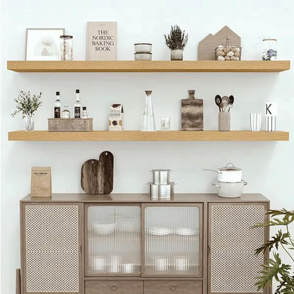 Vivelove 12" Deep Floating Shelves with Invisible Brackets, 72" Wall Shelves for Bathroom Bedroom Kitchen Living Room Laundry Room, Modern Rustic Shelves for Home Decor, 72"x12"x2", Set of 1, Oak