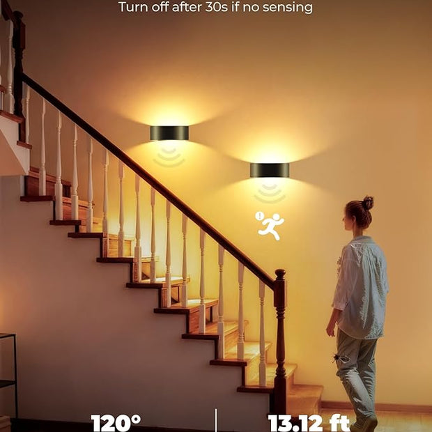 Motion Sensor Wall Light, 5000mAh Rechargeable Battery Operated Motion Sensor Light Indoor with Remote, 15 RGB and 3 Colors Dimmable, Wireless Wall Sconces for Hallway, Living Room, Stair, Bedroom