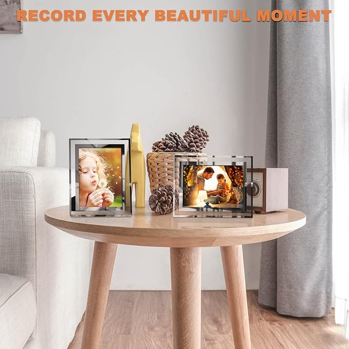 IZIDDO 4x6 Picture Frames Set of 4, Silver Mirror Glass Photo Frame for Tabletop Display, Gift Picture Frame, Horizontally or Vertically