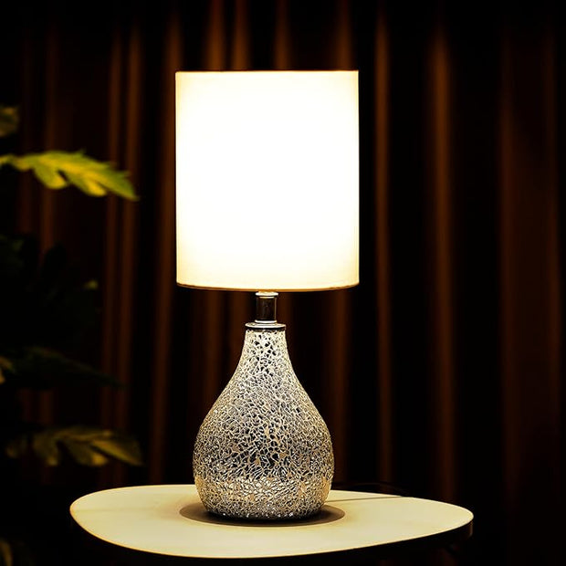 Modern Table Lamps Set of 2, Mirror Silver Gourd Design Mosaic Tiled Glass 17.5" Bedside Lamp, for Bedroom Living Room and Office Desk Nightstand Table Lamp